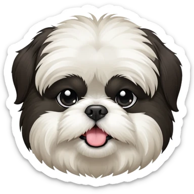 Shih tzu dog black and white fluffy but shorter hair and a little chunky. Sticking tounge out. Has a black face with a white muzzle and white belly  sticker