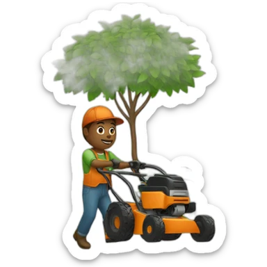 gardener with a lawn mower sticker