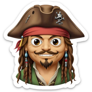 Pepe the frog, transformed into the iconic character Jack Sparrow from Pirates of the Caribbean with goatee and iconic smirk sticker