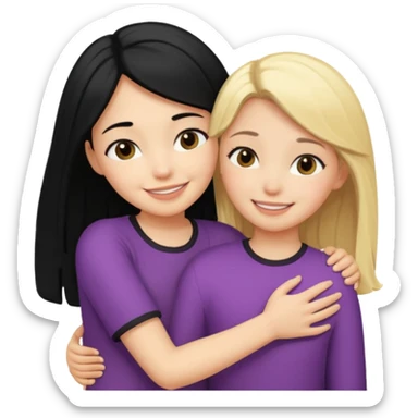 Hug from back blond girl black hair girl sticker