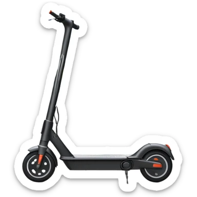 An icon featuring a sleek electric scooter with a modern design, parked on a smooth city sidewalk. The background shows a bustling urban landscape with clear skies, tall buildings, and pedestrians walking by. The scooter is highlighted as a symbol of eco-friendly transportation and modern mobility.  sticker