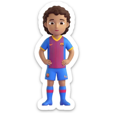 avatar of a young footballer inspired by Lamine Yamal, blue and red striped Barcelona kit, youthful features, short curly hair, brown eyes, confident expression sticker