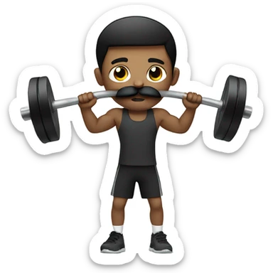 Boy with black mustache lifting weights  sticker