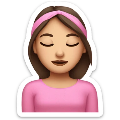 A brunette girl sleeping and wearing a pink sleep mask  sticker