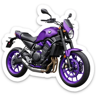 Créer un emoji copiable sur mon système iOS avec une moto mt07 noir mate nacré violet foncée. Mets une nuance intense de le violet foncée et le style de la mt07 doit être en roadster. Ok la couleur violet doit être iridescente sur le noir mat.  sticker