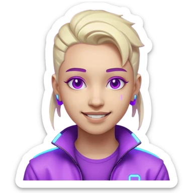 neutre gender neon cyberpunk light purple happy, I don't want you to use props, não utilizar óculos  sticker