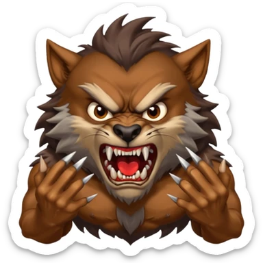 Create an emoji of Werewolf half bodied till waist sharp nails angry face brown sticker