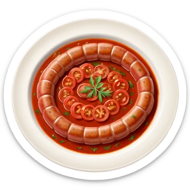 emoji of Rougail saucisse meal. Typical Reunion island meal consisted of Sliced sausage in tomato sauce (strong red color) with thym  sticker