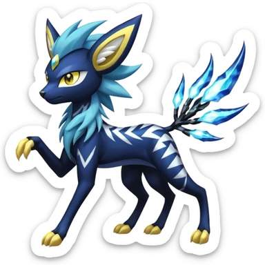 Feral Scaly Striking Slaying Badass Evil Handsome Lightning-patterned Zig-zagged buzzy fuzzy Meloetta-Luxray-Suicune-Solgaleo-Vernid-fusion-hybrid-creature, full body  sticker