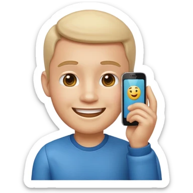 3D emoji style man talking on phone, holding a smartphone to his ear, smiling, rounded face, soft shading, glossy texture, Apple iOS emoji style, clean white background, centered, high detail, sticker style
 sticker