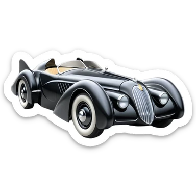 the animated series aerodynamic opulent dark knight futuristic concept Batmobile loosely based on 1936 cord 812 jaguar(flat long straight faceted mechanical body) winged stealthy street hot rod  sticker
