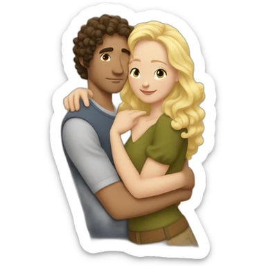 White Man with long dark curly hair hugging a blonde curvy woman sticker
