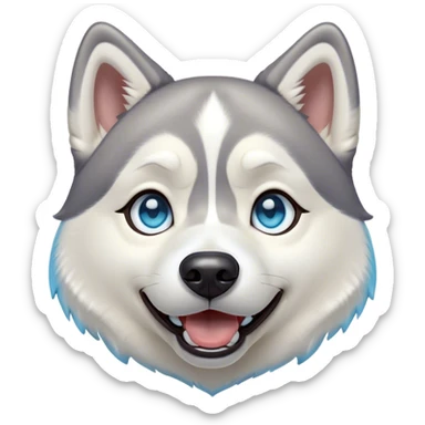 Cinematic Comical Siberian Husky Portrait Emoji, Head tilted dramatically with an exaggeratedly amused or surprised expression, featuring a striking grey and white coat with bold accents, wide, expressive icy blue eyes filled with playful disbelief, Simplified yet hilariously expressive features, highly detailed, glowing with a slightly sassy glow, high shine, dramatic yet playful, stylized with an air of cheeky mischief, bright and endearing, soft glowing outline, capturing the essence of a spirited and over-the-top companion, so meme-worthy it feels like it could side-eye its way into internet fame instantly! sticker