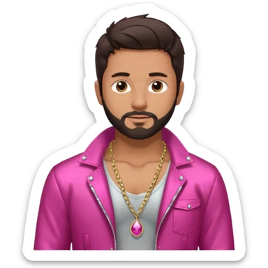 Frankie Zulferino with dark brown hair and short beard shirtless with necklace, dark pink metallic jacket sticker