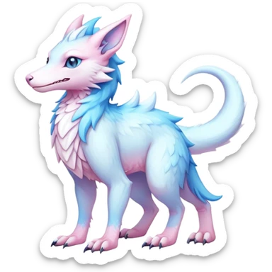 Feral Rare Fantasy cute adorable pastel pink light-blue white iridescent Vernid-Sergal-hybrid by LiLaiRa, markings, tufted ears, full body sticker