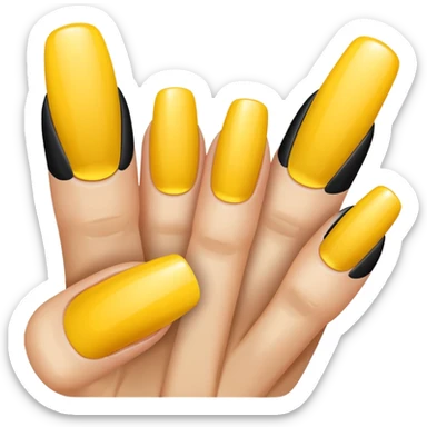 Nails being polished yellow sticker