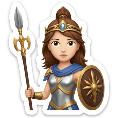 brown haired Athena the Greek goddess of disciplined, strategic warfare, calm, commanding figure leading with intelligence not force. wears light armour carries a spear, symbolising protection precise judgement. strategy, not aggression, embodying clarity, foresight and decisive action. sticker