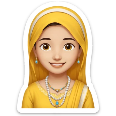 generate an ios genmoji in a bratz style of a fair beautiful indian girl wearing a casual kurti (yellow) with dupatta around her neck in white sticker