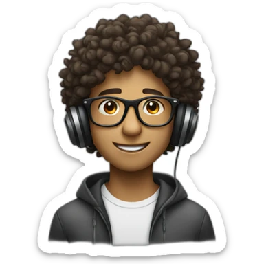 a boy with curly hair and glasses enjoying the music he is listening to sticker