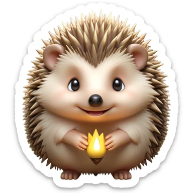 Cinematic Adorably Cute Hedgehog Portrait Emoji, Poised with a round, spiky yet cuddly body and bright, curious eyes peeking from beneath a soft array of quills, Simplified yet irresistibly adorable features, highly detailed, glowing with a warm, gentle forest glow, high shine, lively and endearing, stylized with an air of woodland cuteness, soft glowing outline, capturing the essence of a playful hedgehog that appears ready to scurry out of the screen with delightful charm! sticker