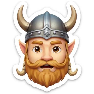 Clash of Clans aesthetic: Cinematic Comical Viking Portrait Emoji, Head tilted dramatically with an exaggerated, fun expression and wide, comically expressive eyes, featuring a rugged yet cartoonish build with a quirky Viking helmet with oversized horns and a playful beard, his face rendered in natural skin tone, Simplified yet hilariously expressive features, highly detailed, glowing with a slightly sassy, vibrant radiance, high shine, dramatic yet playful, stylized with an air of cheeky Nordic mischief, soft glowing outline, capturing the essence of a meme-worthy Viking bringing humor to epic adventures! sticker