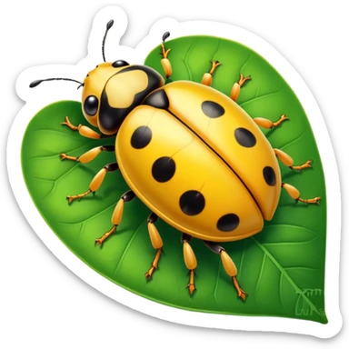  cute yellow lady bug on leaf sticker