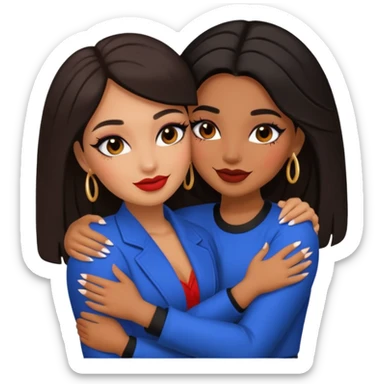 Boujy baddie best friends happy hugging, trendy heavy makeup sticker