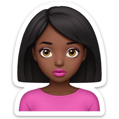 Dark skin gurl with black hair, big lips m, dark brown eye, octagon face shape and chinky eyes no red lipstick  sticker