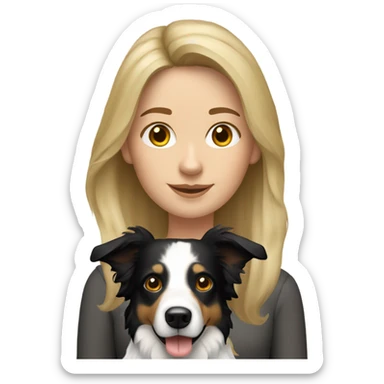 Dark blonde haired  woman with border collie dog sticker