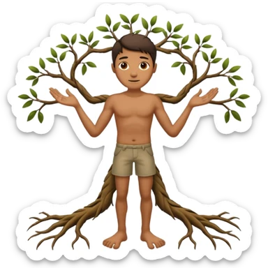 A man with three texture, branch arms, roots feet sticker