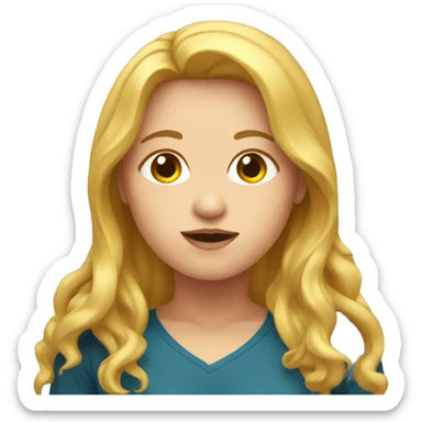 Facial obesity, female, with golden long hair sticker