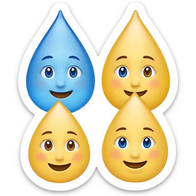 mix of these two 🥺☺️ but make it classic orginal emoji not woman or man face and without hearts and a little bit sad but still smile, make the drops blue like cry but IT NEEDS TO BE HAPPY sticker