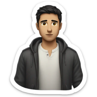 A young dark haired man being shunned by society for using the word manifest sticker