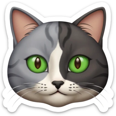 Can you make an emoji of two cats looking at each other, one black with brown eyes and the other gray with green eyes? sticker