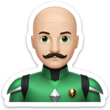  Green power ranger, bald white guy, who has black eyes and a black mustache that is not curly sticker
