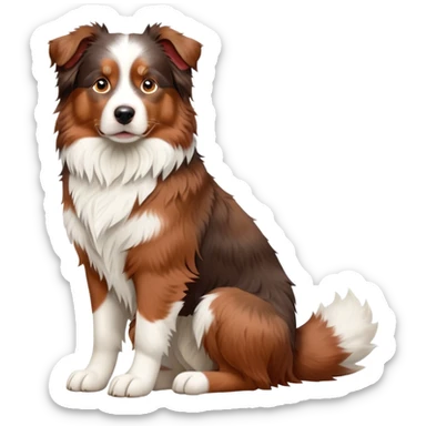 cinematic-[australian shepherd dog]-realistic-full-body-sitting-emoji,-tail-resting-loosely-beside-its-paws,-head-tilted-dramatically,-scruffy-[white faced and red merle]-fur,-simplified-yet-realistic-focused-features,-highly-detailed,-glowing-with-an-almost-sarcastic-glow sticker
