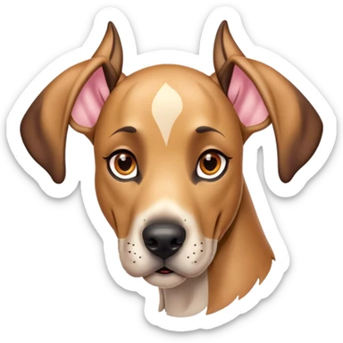 Cinematic Cute Fawn Great Dane Portrait Emoji, Head tilted playfully and inquisitively, showcasing a glossy fawn Fur with a subtle luster, round, sparkling amber eyes filled with curiosity, Simplified yet irresistibly adorable features, highly detailed, glowing with a warm, friendly glow, high shine, affectionate and gentle, stylized with a touch of whimsy, bright and endearing, soft glowing outline, capturing the essence of a mischievous yet loving pup, so playful it feels like it could lumber out of the screen and into your arms! sticker