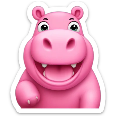 cute pink hippo with a victory sign sticker