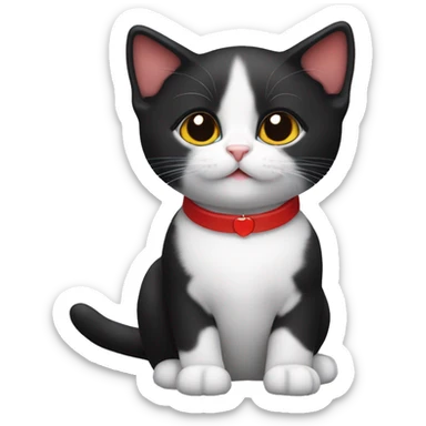 Tuxedo kitten with a red collar sticker