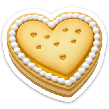 Realistic shortbread cookie in the shape of a heart with color of lemon jelly middle filling and sprinkled powder sugar on top. sticker