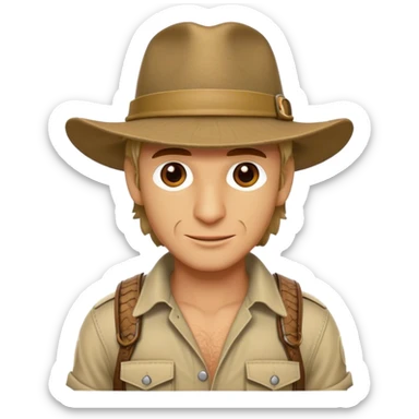 Cinematic Realistic Crocodile Dundee Pop Culture Emoji, depicted with rugged charm and adventurous spirit rendered with lifelike detail and cinematic lighting. sticker