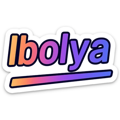 Ibolya name in modern colorful gradient font with dark outline, dynamic slanted or partial underline, transparent background, in the style of reference patterns sticker