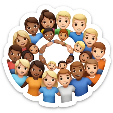 Diverse group of people standing together in a circle, happy faces sticker