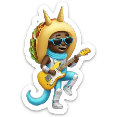 Imagine if a unicorn and a taco had a baby, and this baby decided to go on a space vacation wearing oversized sunglasses and playing a funky electric guitar sticker