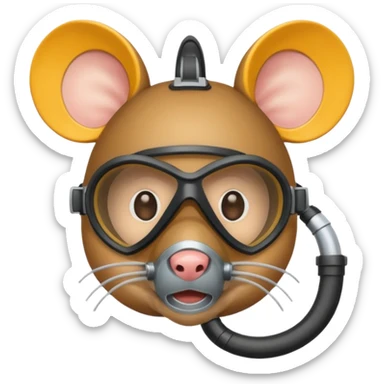 a mouse head with a scuba mask and snorkel in its mouth sticker