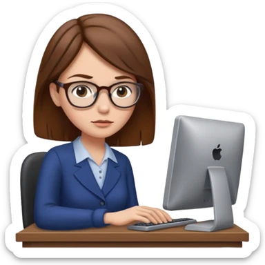 Uma mulher de cabelo castanho que é professora e um pouco brava a trabalhar no computador sem usar óculos sticker