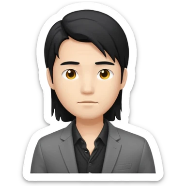 asian young man with long black hair on the forehead in grey blazer and black t-shirt  sticker