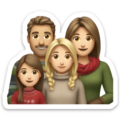 Brown hair dad , brown hair mom , blond little daughter in Christmas festival  sticker