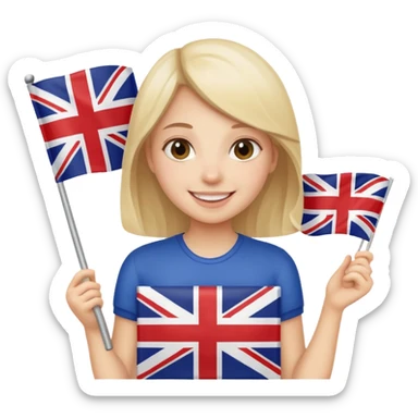 A girl from prestigios school holding British flag sticker