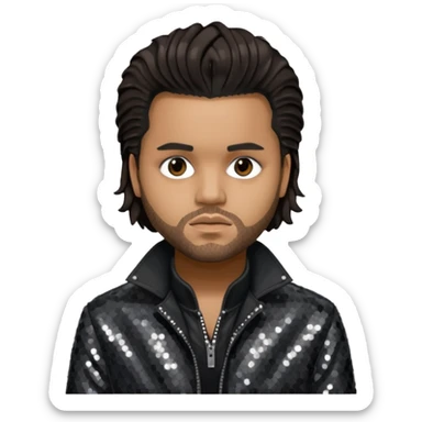 The Weeknd with long dark brown hair, dark gray sequin outfit  sticker